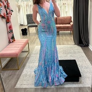 Nox Anabel R1402 Blue Sequin Prom Dress
